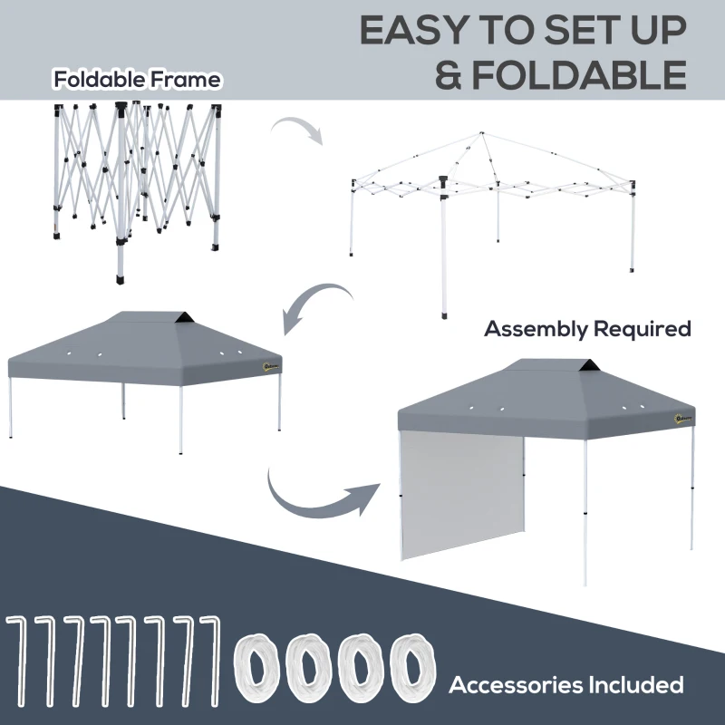 Outsunny 10' x 10' Pop-Up Canopy Tent with 1 Removable Sidewall, Commercial Instant Sun Shelter, Tents for Parties with Wheeled Carry Bag for Outdoor, Garden, Patio, Gray