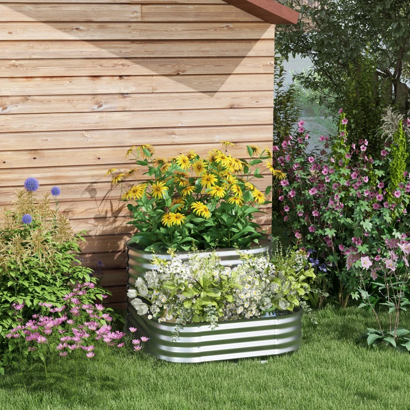 Outsunny 3.4'x3.4'x1' Outdoor Raised Garden Bed, 2-Tier Galvanized Planter Box with Safety Edging for Vegetable, Flower, Fruit