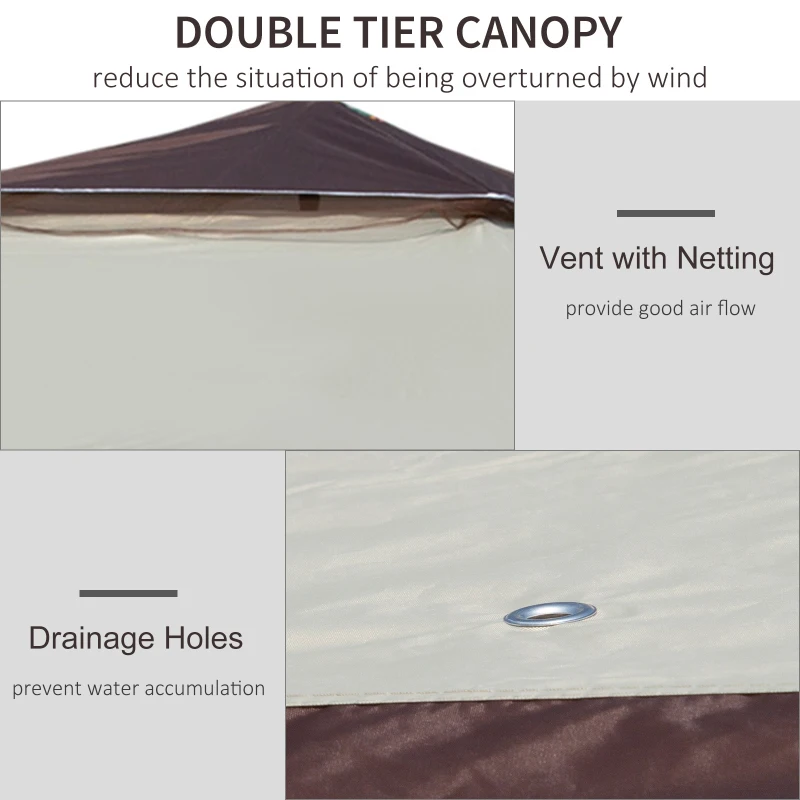 Outsunny 12' x 12' Heavy Duty Pop Up Canopy with Center Lift Hook Design, Mesh Sidewall Netting, 3-Level Adjustable Height and Storage Bag, Beige