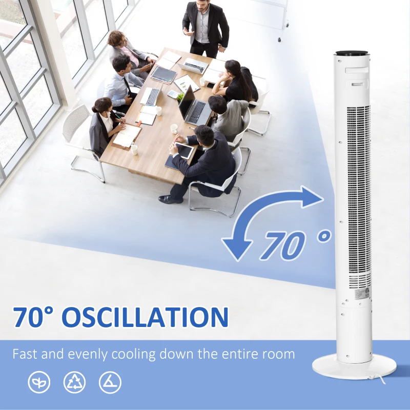 HOMCOM Freestanding Tower Fan Cooling for Home Bedroom with Oscillating, 3 Speed, 12h Timer, LED Sensor Panel, Remote Controller, White