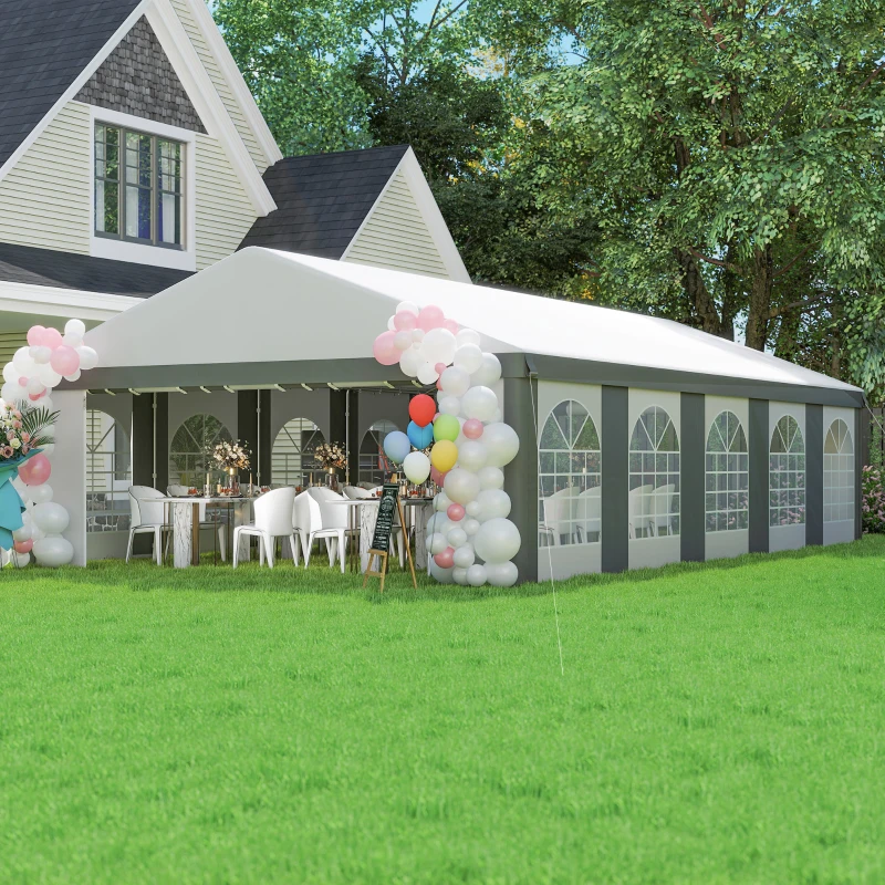 Outsunny 20 x 33 ft Heavy Duty Party Tent Outdoor Gazebo Wedding Tent Event Shelter Carport BBQ with Removable Sidewalls & Windows, Outside Waterproof Canopy for Parties, White and Gray