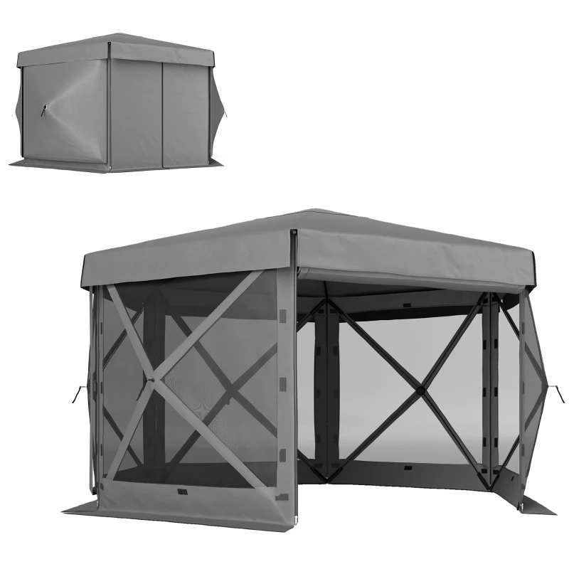 Outsunny 12' x 12' Hexagonal Pop Up Gazebo Canopy Tent with 5 Sidewalls, Outdoor Canopy Shelter with Carry Bag, Dark Gray