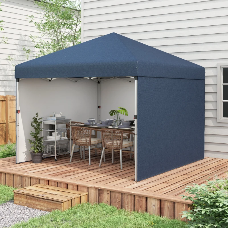Outsunny 10' x 10' Pop Up Canopy with Sidewalls, Weight Bags and Carry Bag, Height Adjustable Tent for Parties, Navy