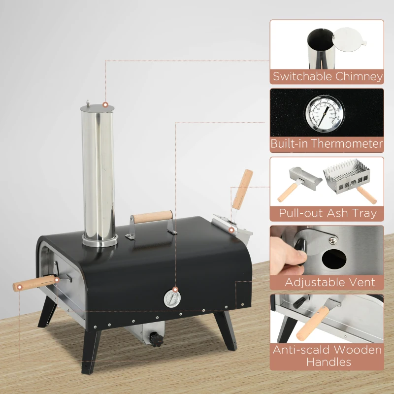 Outsunny Pellet Wood Fired Pizza Oven, Outdoor Pizza Maker with 12" Rotating Stone, Peel and Waterproof Cover