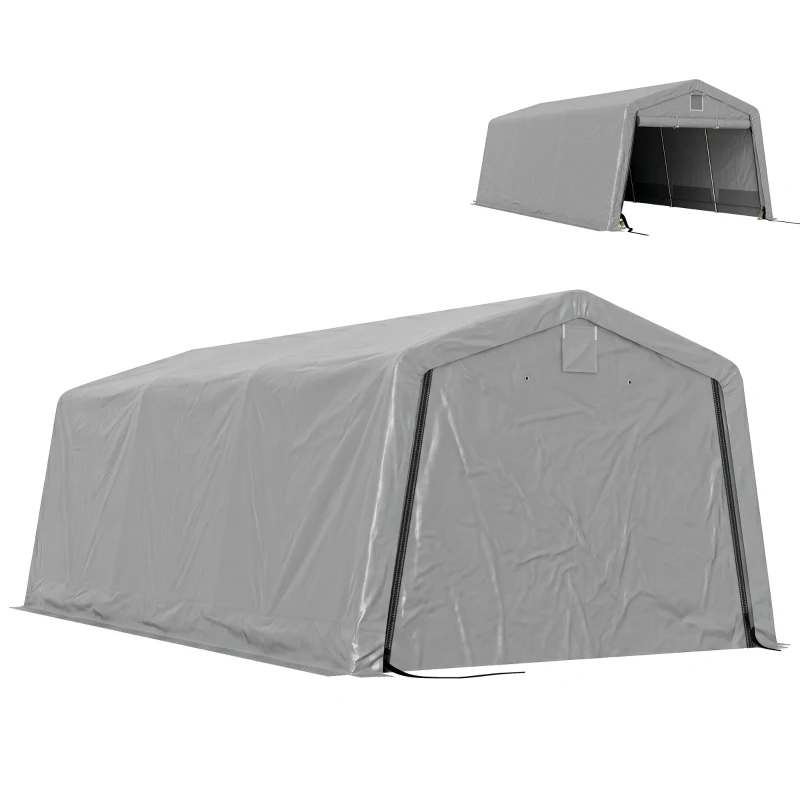 Outsunny 11' x 20' Portable Garage, Heavy Duty Carport Canopy with Ventilation Windows and Large Roll-up Door, Grey