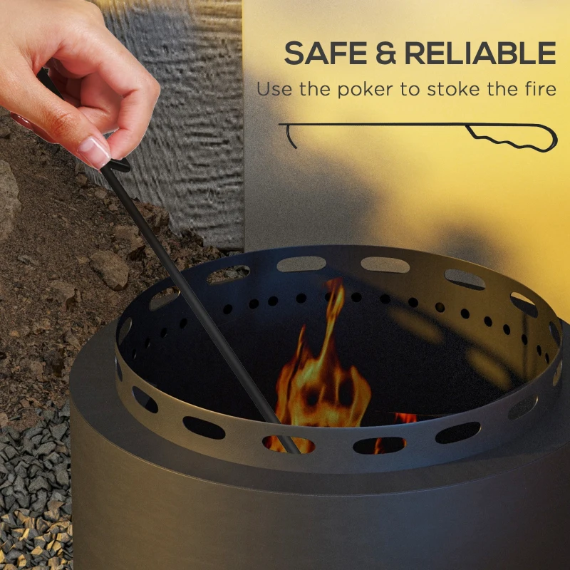Outsunny Smokeless Fire Pit, Portable Wood Burning Firepit with Poker for Garden Camping Bonfire Party, Metal, Black
