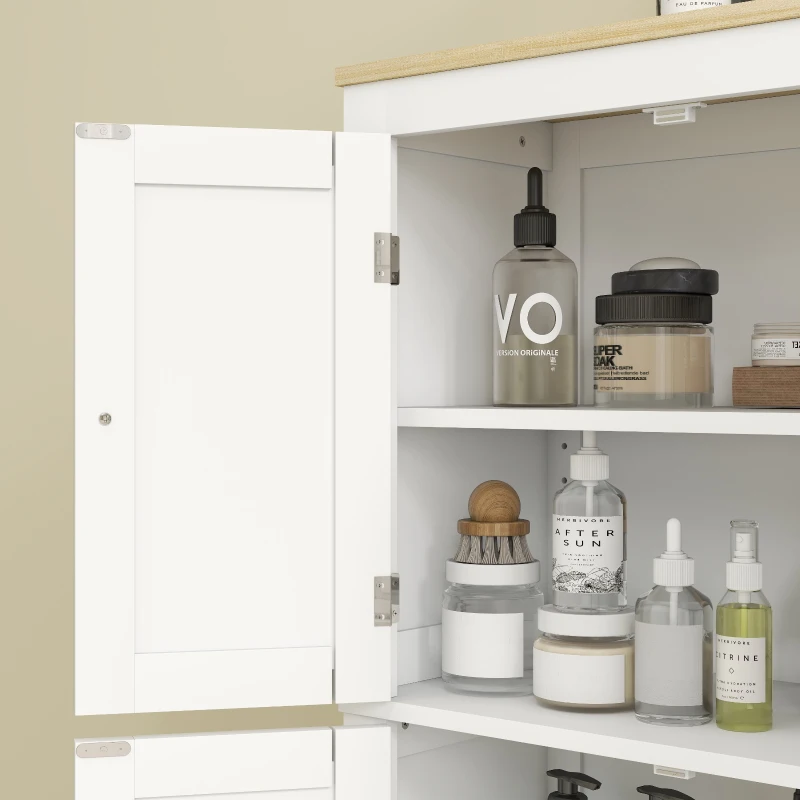 HOMCOM Bathroom Storage Cabinet, Modern Bathroom Floor Cabinet with 4 Doors and 2 Adjustable Shelves, White
