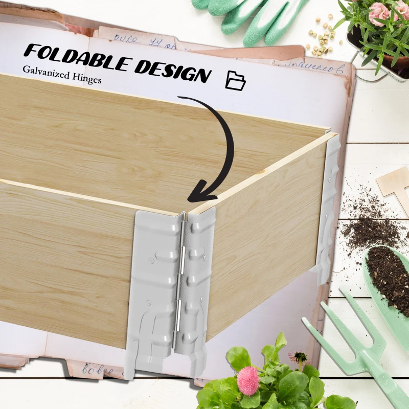 Outsunny Raised Garden Bed, Foldable Wooden Planters for Outdoor Vegetables, Flowers, Herbs, Plants, Easy Assembly
