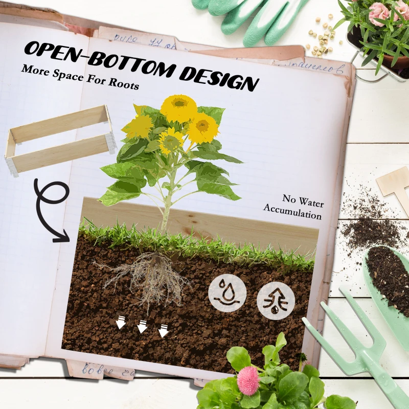 Outsunny Raised Garden Bed, Foldable Wooden Planters for Outdoor Vegetables, Flowers, Herbs, Plants, Easy Assembly