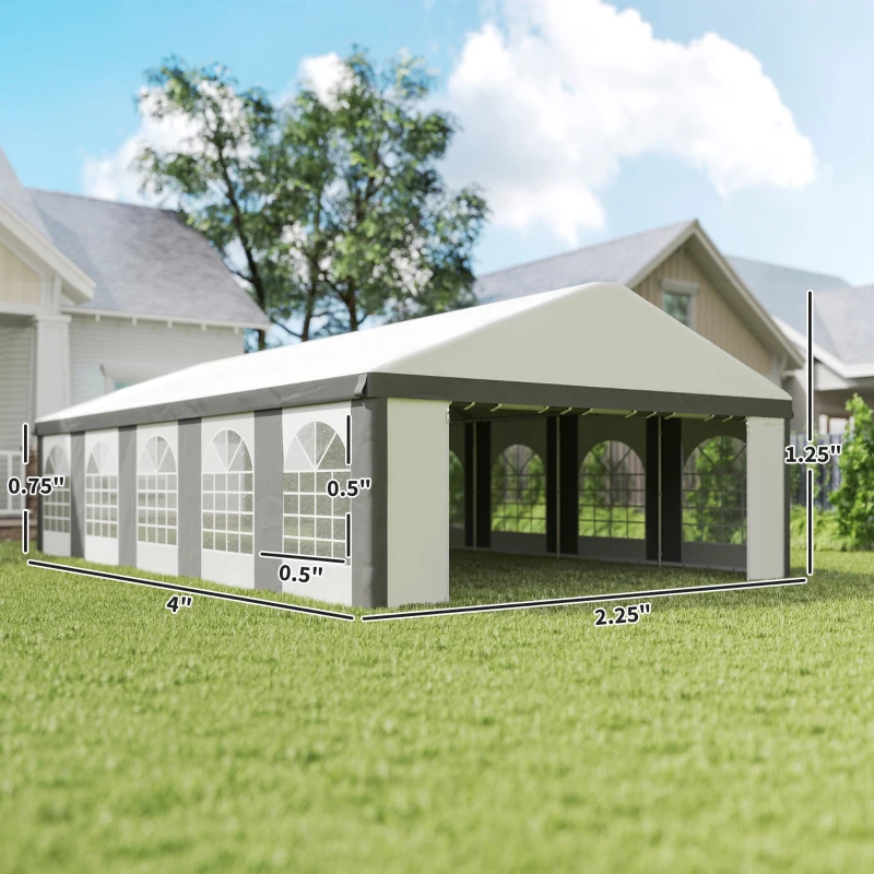 Outsunny 20 x 33 ft Heavy Duty Party Tent Outdoor Gazebo Wedding Tent Event Shelter Carport BBQ with Removable Sidewalls & Windows, Outside Waterproof Canopy for Parties, White and Gray