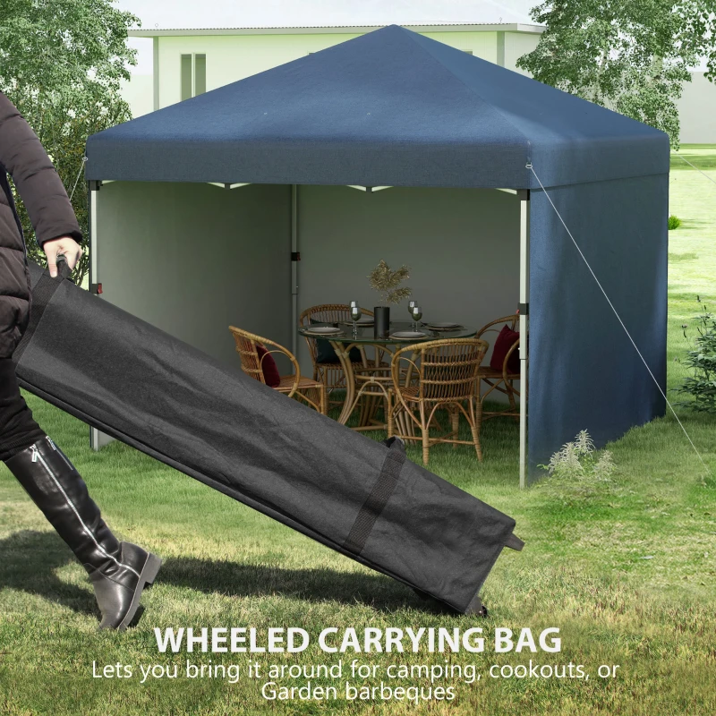 Outsunny 10' x 10' Pop Up Canopy with Sidewalls, Weight Bags and Carry Bag, Height Adjustable Tent for Parties, Navy