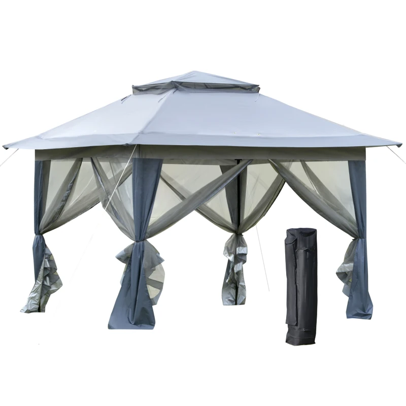 Outsunny 12' x 12' Foldable Pop-up Party Tent Instant Canopy Sun Shade Gazebo Shelter Steel Frame Oxford w/ Roller Bag, Grey
