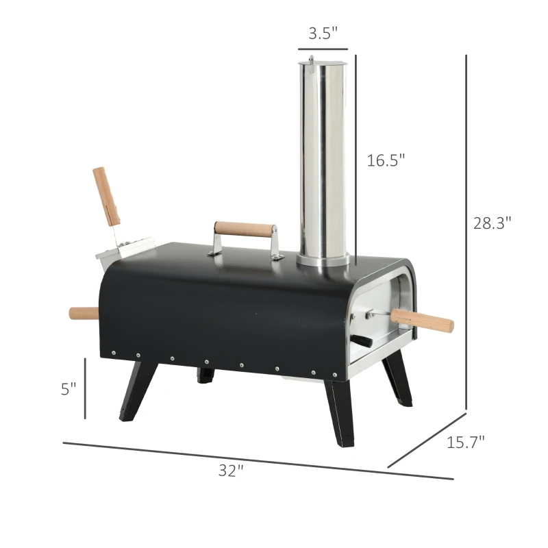 Outsunny Pellet Wood Fired Pizza Oven Outdoor Pizza Maker with 12" Stone, Peel and Waterproof Cover