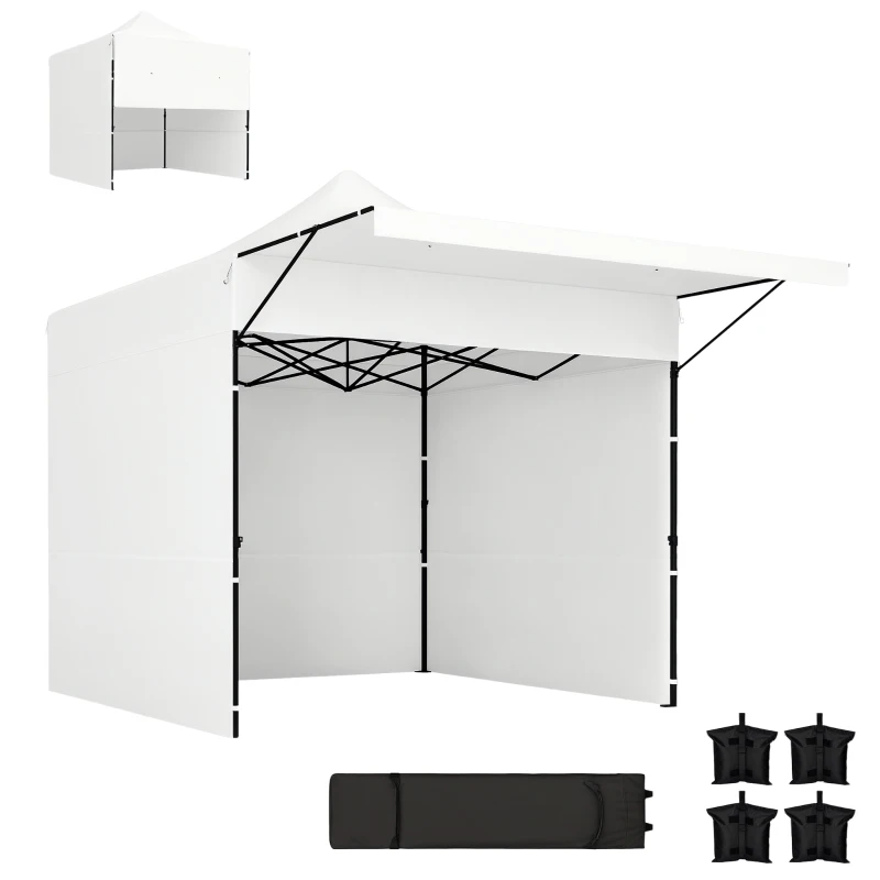 Outsunny 10' x 10' Pop Up Canopy Tent with Awning and Sidewalls, Instant Sun Shelter with Wheeled Bag and Sand Bags