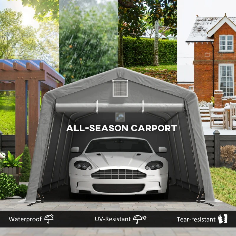 Outsunny 11' x 20' Portable Garage, Heavy Duty Carport Canopy with Ventilation Windows and Large Roll-up Door, Grey