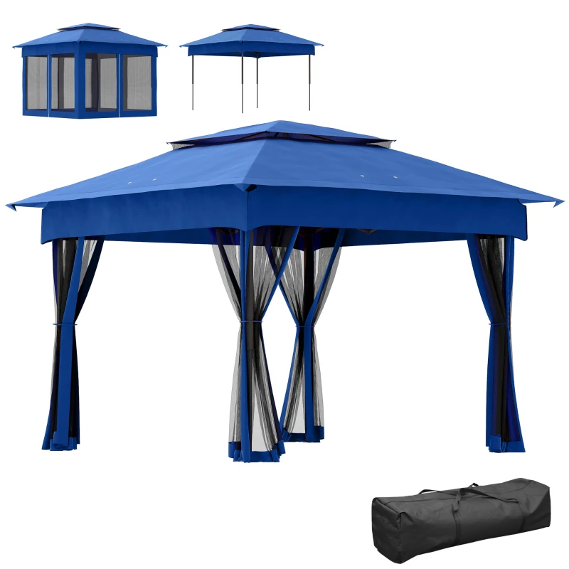 Outsunny Outdoor Patio Pop Up Canopy Gazebo Shelter with Zipper Netting, Carry Bag, 11' x 11', Blue