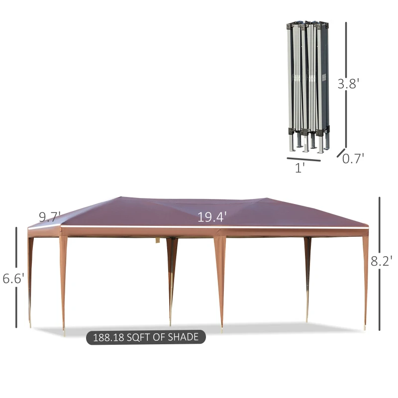 Outsunny 10' x 19.2' Outdoor Gazebo Pop Up Canopy Party Tent with Carrying Bag, Coffee