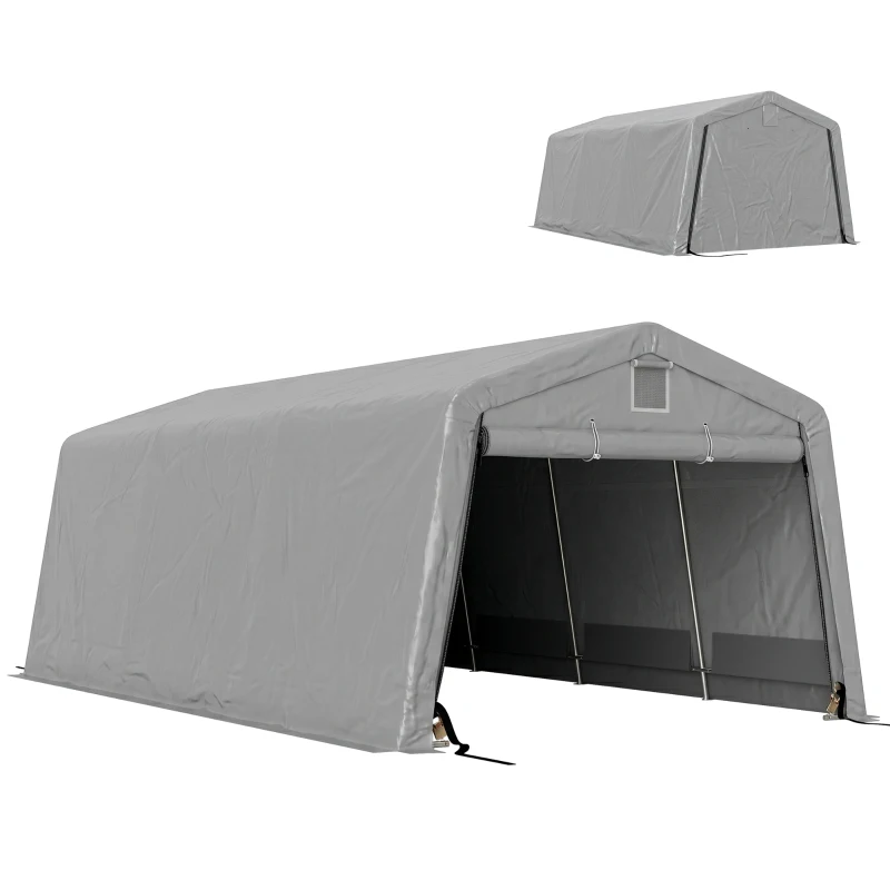 Outsunny 11' x 20' Portable Garage, Heavy Duty Carport Canopy with Ventilation Windows and Large Roll-up Door, Grey