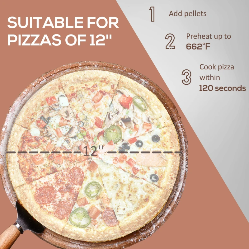 Outsunny Pellet Wood Fired Pizza Oven, Outdoor Pizza Maker with 12" Rotating Stone, Peel and Waterproof Cover