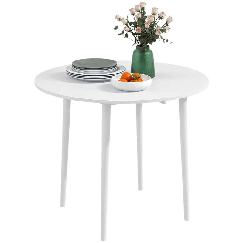 HOMCOM Folding Dining Table, Round Drop Leaf Kitchen Table for Small Spaces with Wood Legs, Distressed White