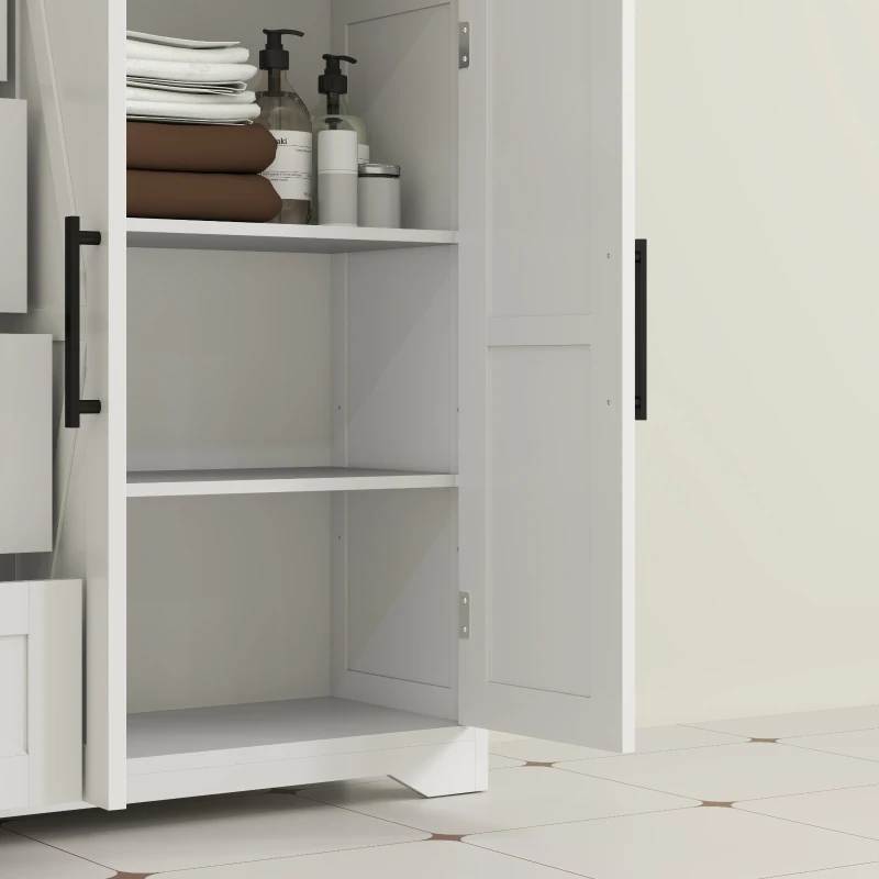 HOMCOM Bathroom Floor Cabinet, Farmhouse Bathroom Storage Cabinet with Adjustable Shelf, White