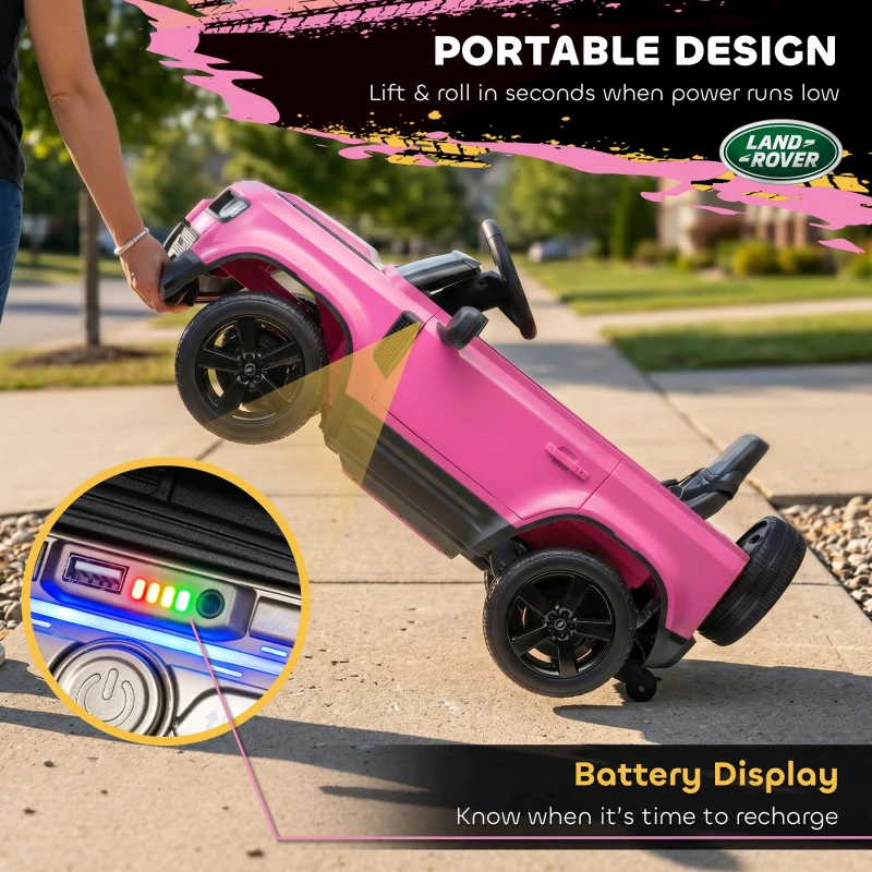 Qaba 12V Ride on Car Licensed Land Rover with Remote, Suspension, Slow Start, 3 Speeds, Lights, Music, Horn for 3-5, Pink