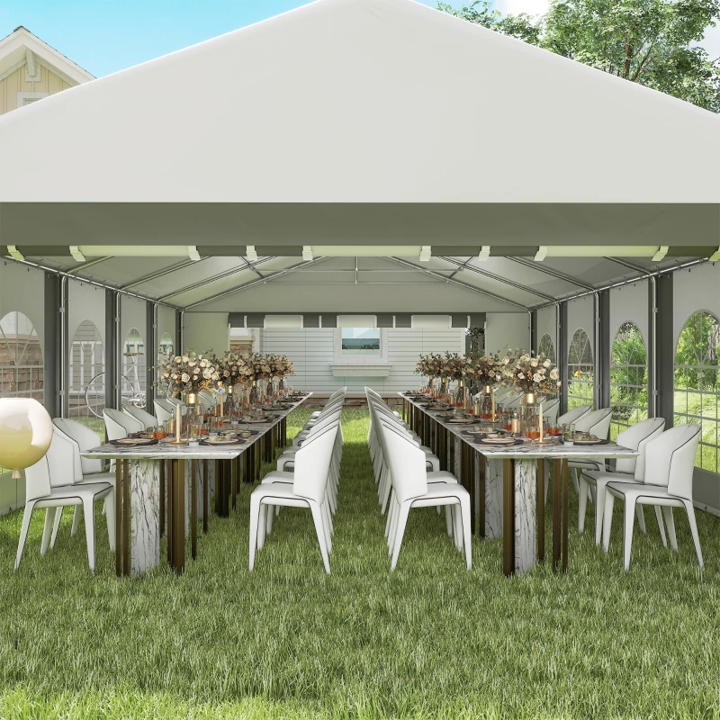 Outsunny 20 x 33 ft Heavy Duty Party Tent Outdoor Gazebo Wedding Tent Event Shelter Carport BBQ with Removable Sidewalls & Windows, Outside Waterproof Canopy for Parties, White and Gray