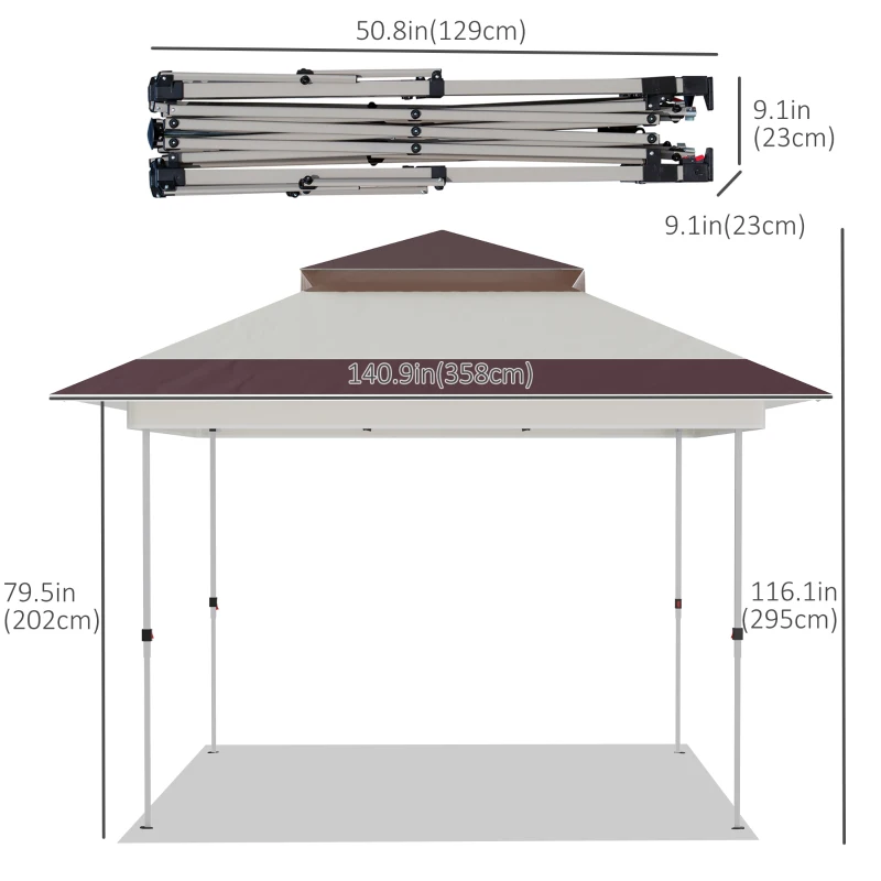 Outsunny 12' x 12' Heavy Duty Pop Up Canopy with Center Lift Hook Design, Mesh Sidewall Netting, 3-Level Adjustable Height and Storage Bag, Beige