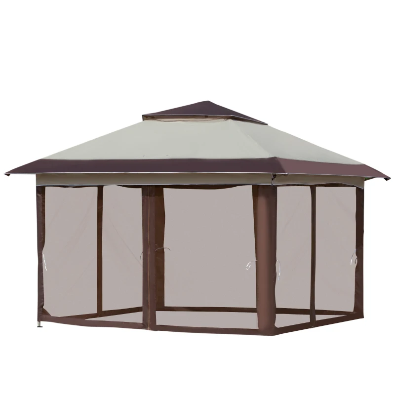 Outsunny 12' x 12' Pop Up Canopy Tent with Netting and Carry Bag, Instant Sun Shelter with 137 sq.ft Shade, Tents for Parties, Height Adjustable, for Outdoor, Garden, Patio, Beige