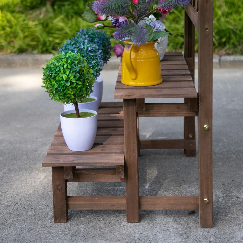 Outsunny Outdoor Plant Stand, Wooden Tiered Plant Shelf with Trellis for  Climbing Vines, Ladder Flower Pot Display Stand for Patio Garden Balcony Living Room