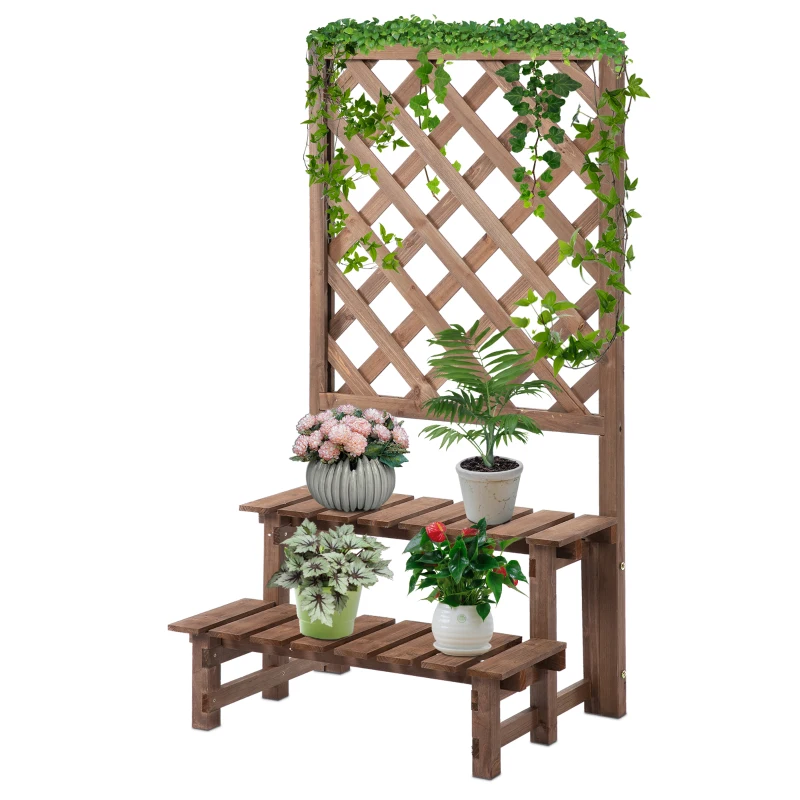 Outsunny Outdoor Plant Stand, Wooden Tiered Plant Shelf with Trellis for  Climbing Vines, Ladder Flower Pot Display Stand for Patio Garden Balcony Living Room