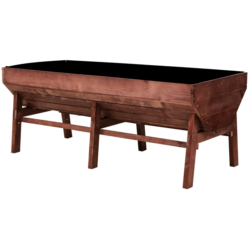 Outsunny 70" Raised Garden Bed, Wooden Planter Box with Funnel Design, High Weight Capacity and Non-Woven Fabric, Large Growing Space and Great Breathability, Brown