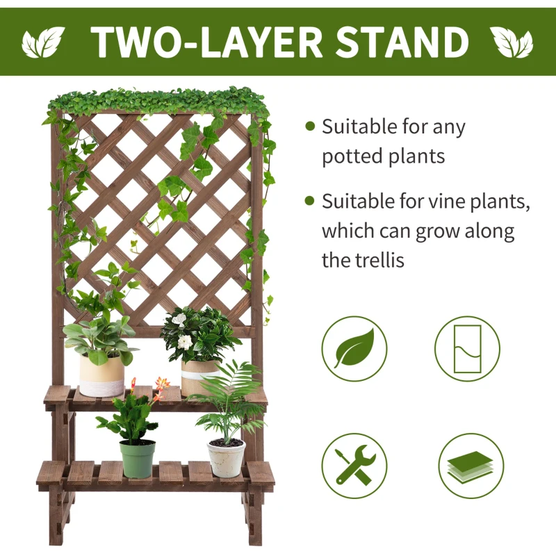 Outsunny Outdoor Plant Stand, Wooden Tiered Plant Shelf with Trellis for  Climbing Vines, Ladder Flower Pot Display Stand for Patio Garden Balcony Living Room