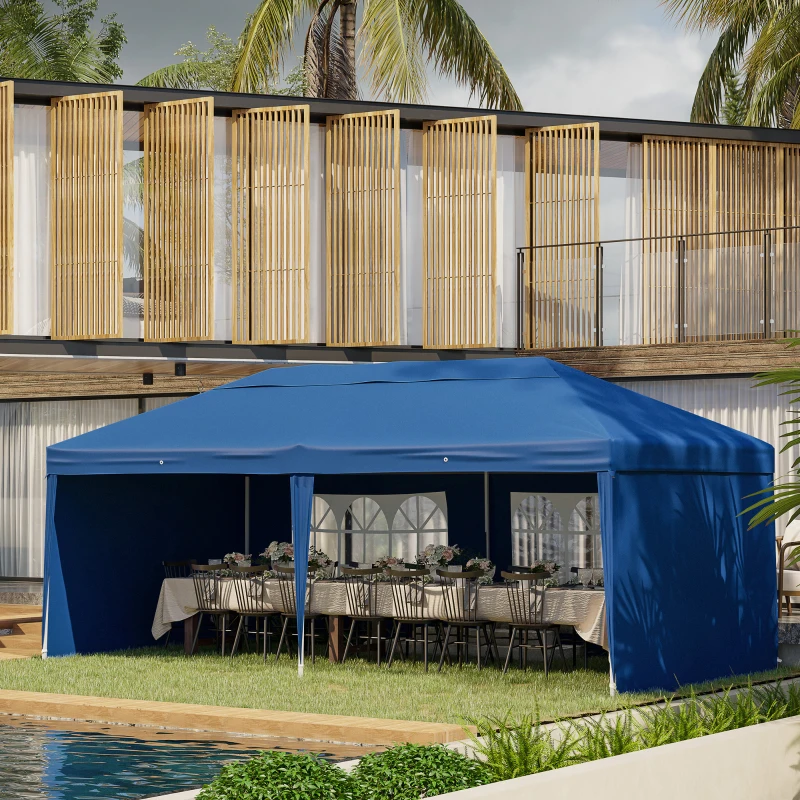 Outsunny 10' x 20' Pop Up Canopy Tent with 4 Sidewalls, Outdoor Portable Instant Canopy Shelter for Parties, Outdoor Instant Gazebo with Carry Bag for Garden, Patio, Blue
