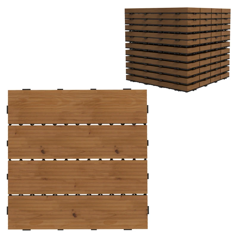 Outsunny 12 Pcs Garden Decking Tiles Wooden Outdoor Flooring Tiles for All Weather Use, Brown