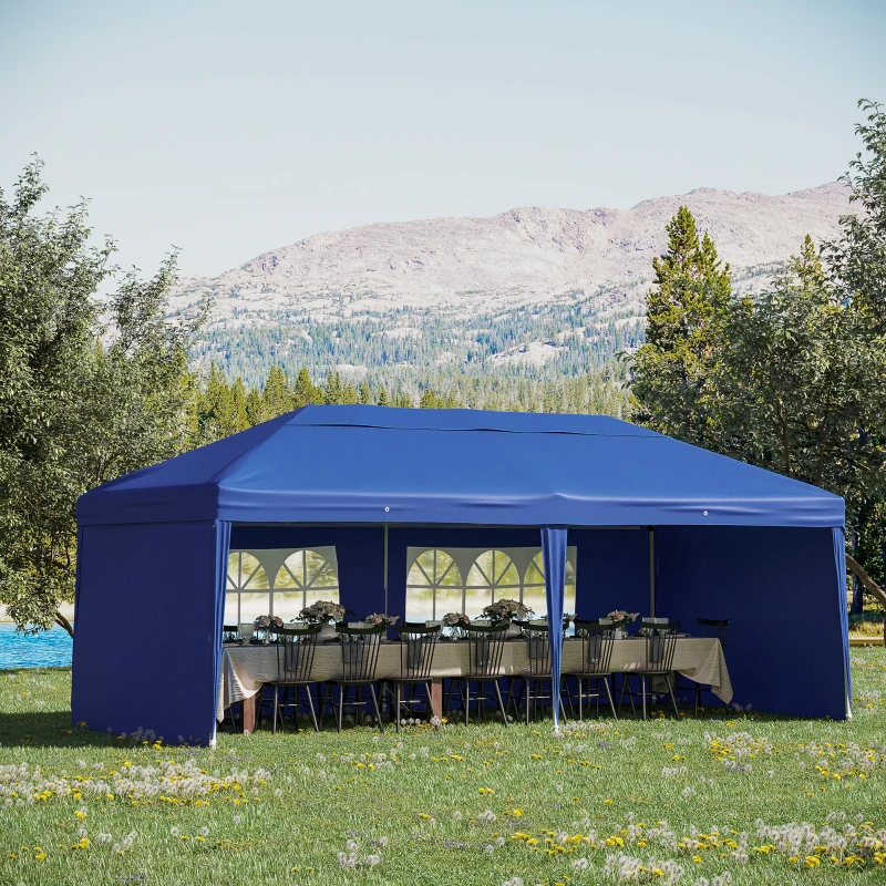 Outsunny 10' x 20' Pop Up Canopy Tent with 4 Sidewalls, Outdoor Portable Instant Canopy Shelter for Parties, Outdoor Instant Gazebo with Carry Bag for Garden, Patio, Blue