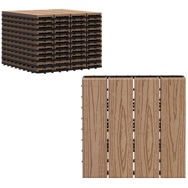 Outsunny Outdoor Tiles, 11 Pack 12" x 12" WPC Interlocking Deck Tiles Waterproof and Non-slip