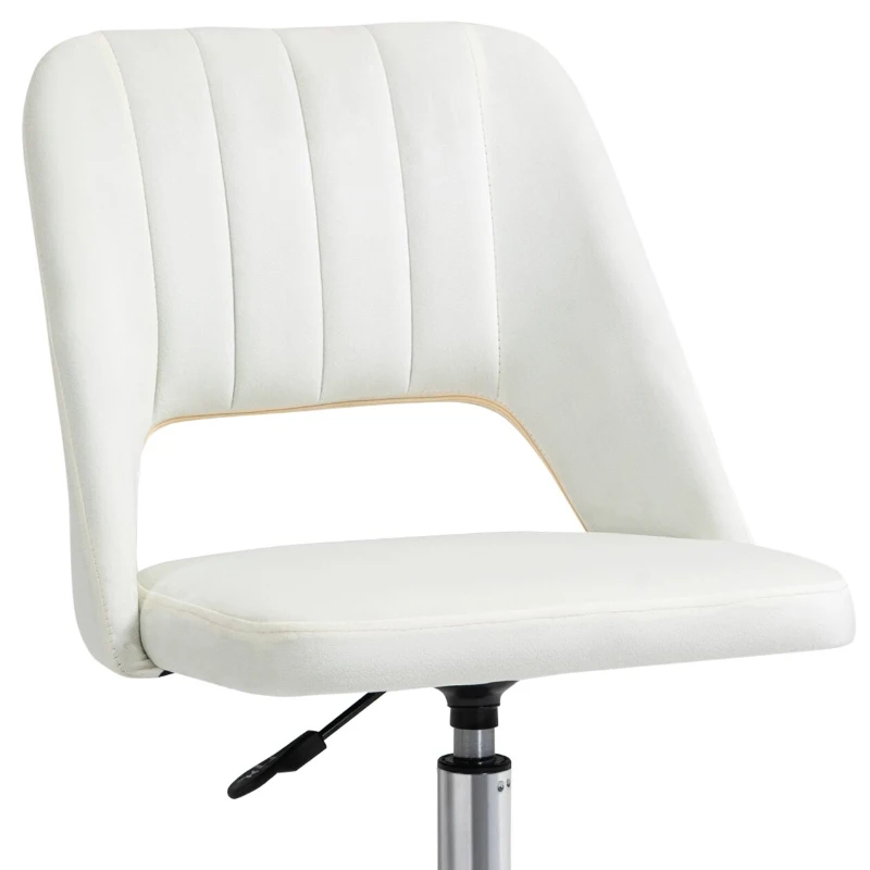 Vinsetto Mid Back Office Chair Velvet Fabric Swivel Scallop Shape Computer Desk Chair, Cream White