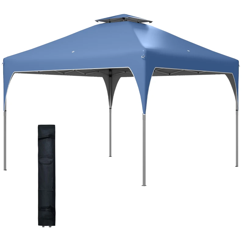 Outsunny 10'x10' Pop Up Canopy, Easy Set Up Party Tent with 2 Tier Vented Roof and Carrying Bag for Outdoor, Garden, Camping, Blue