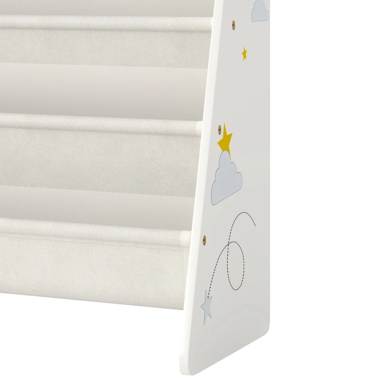 Qaba Fabric Kids Bookshelf, 4-Tier Toddler Sling Book Rack for Playroom, Bedroom, Nursery and Kids Room for Ages 3-6, White