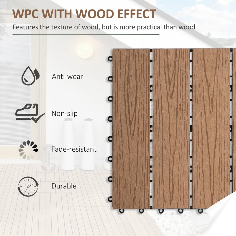Outsunny Outdoor Tiles, 11 Pack 12" x 12" WPC Interlocking Deck Tiles Waterproof and Non-slip