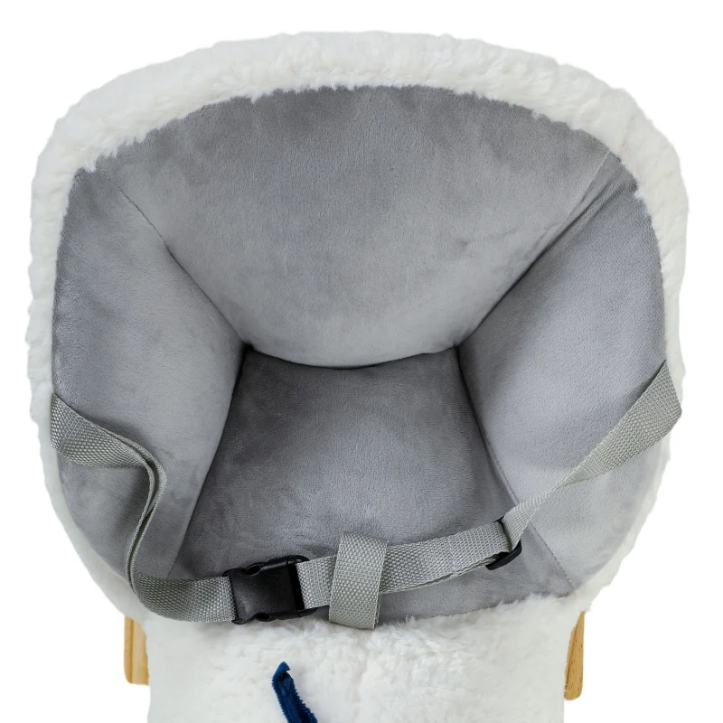 Qaba Baby Rocking Horse, Plush Animal Rocker Alpaca with Realistic Sound, Seat Belt, Handle Grip for 12-36 Months, White