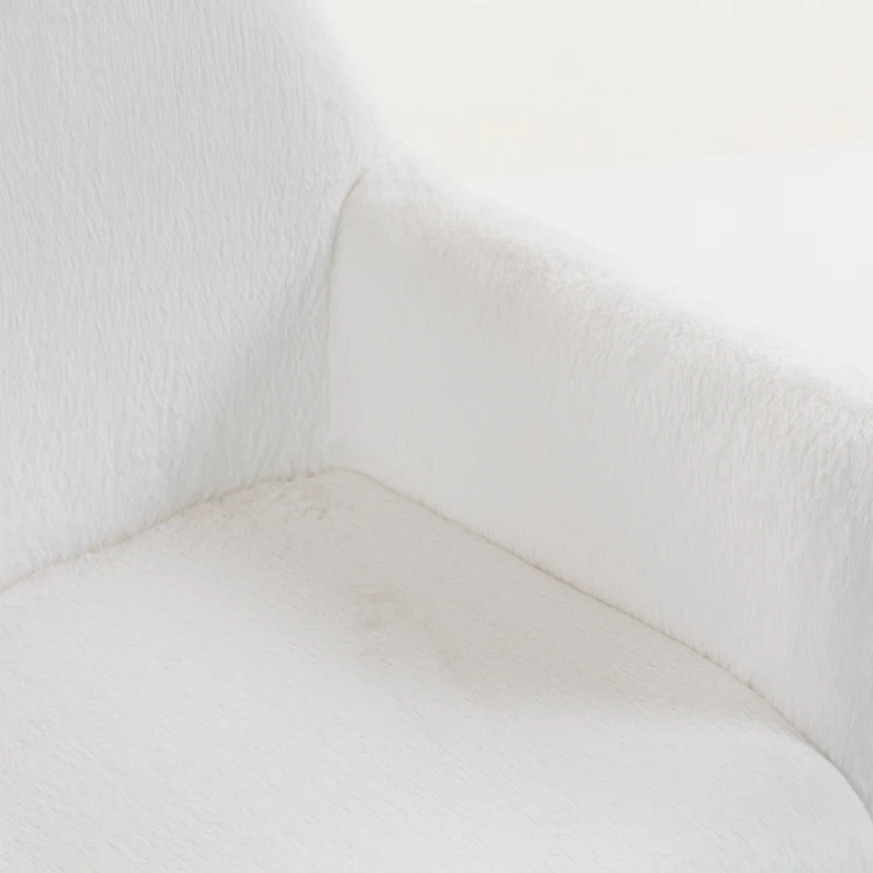 HOMCOM Office Chair, Faux Rabbit Fur Upholstered Vanity Desk Chair, Cream White