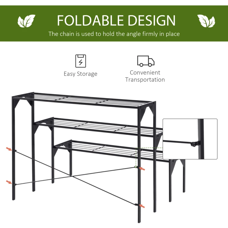 Outsunny Outdoor Plant Stand, 3 Tier Flower Stand, Metal Plant Shelf for Indoor Home & Outdoor Patio Balcony Yard Use