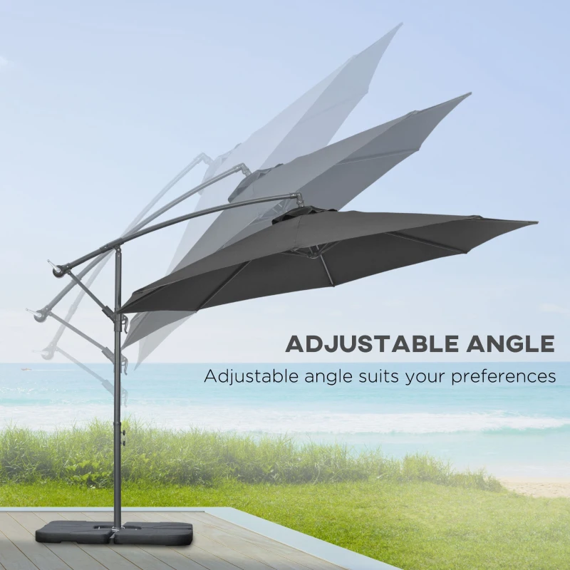 Outsunny 9.6ft Offset Patio Umbrella Garden Hanging Parasol Banana Cantilever Umbrella with Base, Crank, Black