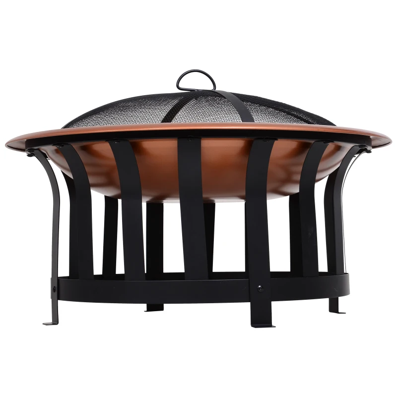 Outsunny 30" Steel Round Patio Fire Pit  Outdoor Wood Log Burning Heater with Log Grate, Poker, Mesh Cover & Water Resistant Cover Copper Color