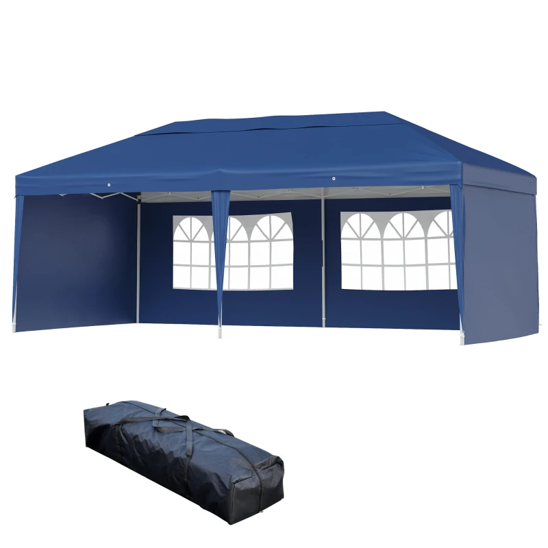 Outsunny 10' x 20' Pop Up Canopy Tent with 4 Sidewalls, Outdoor Portable Instant Canopy Shelter for Parties, Outdoor Instant Gazebo with Carry Bag for Garden, Patio, Blue