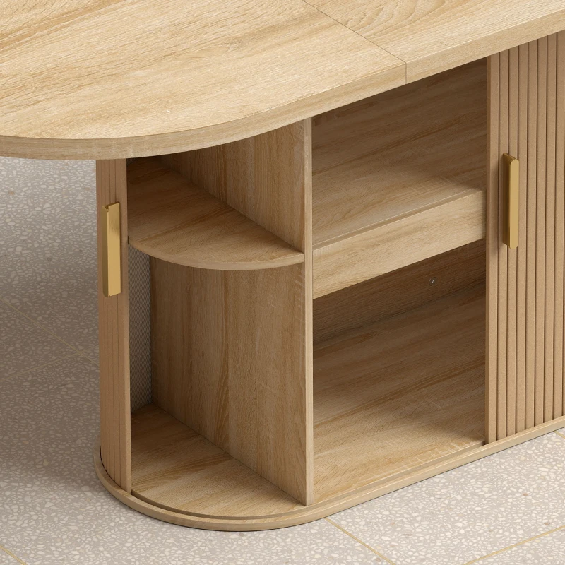HOMCOM Dining Table Modern Farmhouse Kitchen Table Under-Table Cabinet Oak