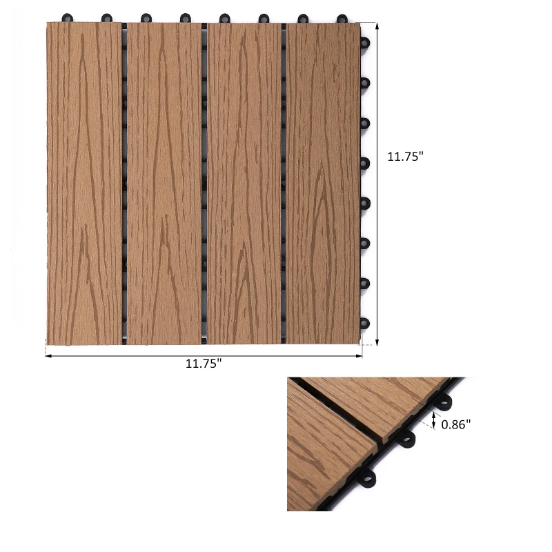 Outsunny Interlocking Deck Tiles, Pack of 11 Outdoor Flooring Patio Tiles, 12" x 12", All Weather for Porch, Balcony, Backyard for a New Classic Look, Teak