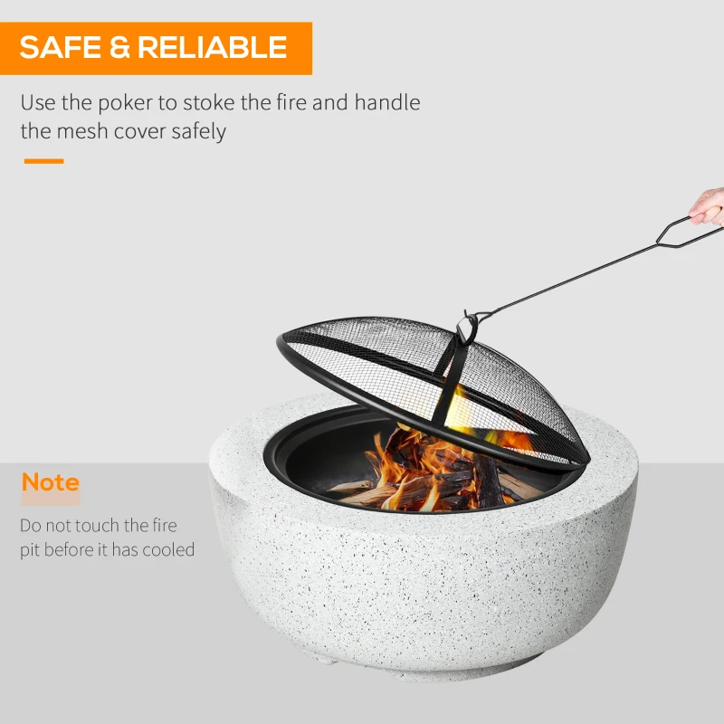 Outsunny 24" Outdoor Fire Pit with Stone Effect, Wood-burning Firepit Fireplace with Spark Screen and Poker for Backyard Camping Bonfire, Gray